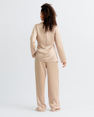 Satin Wrap Blazer Set in Gold