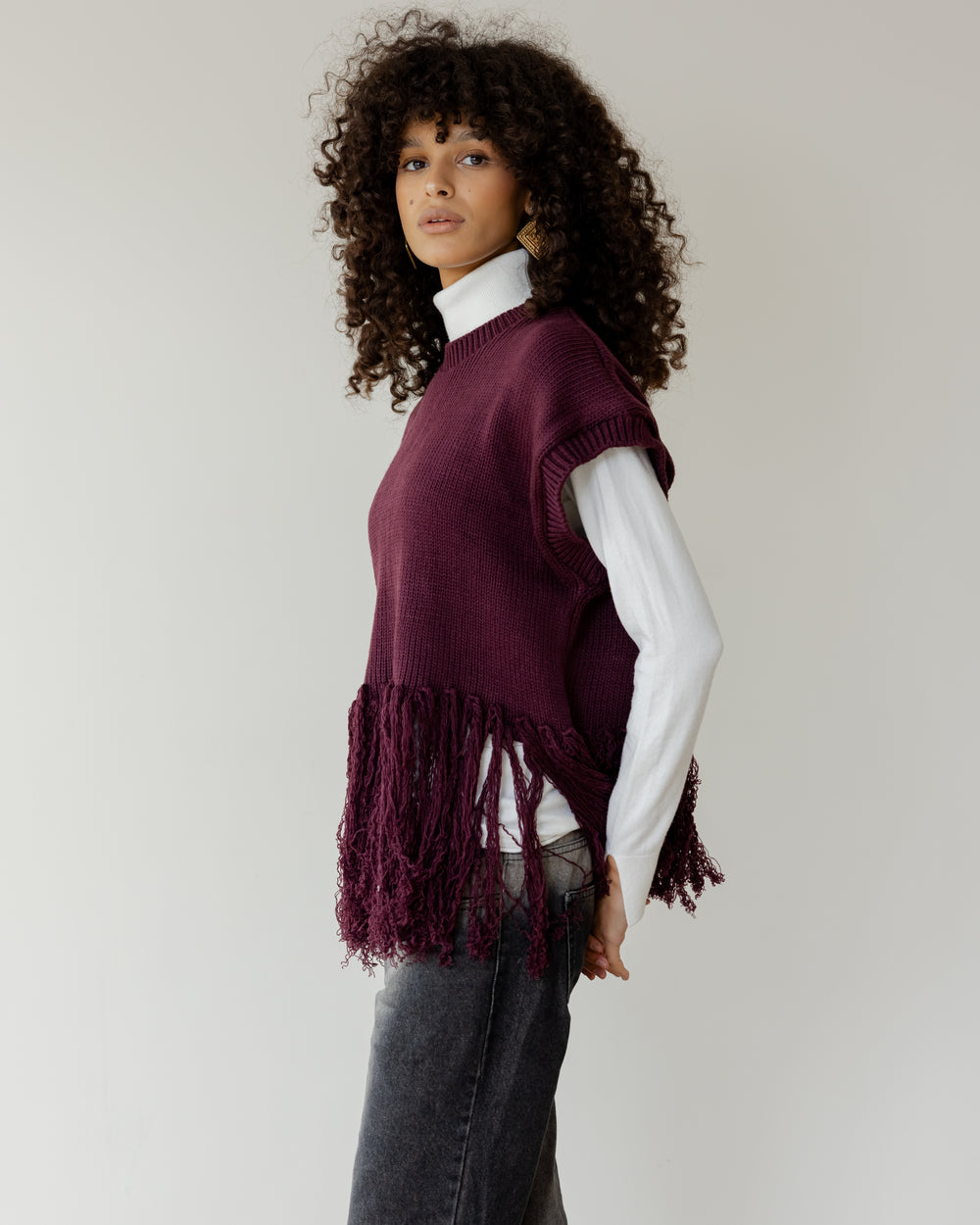 Fringed Vest in Burgundy