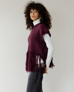 Fringed Vest in Burgundy