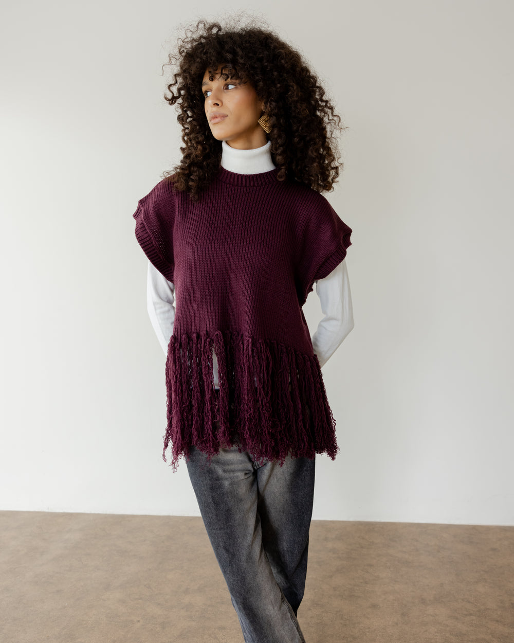 Fringed Vest in Burgundy