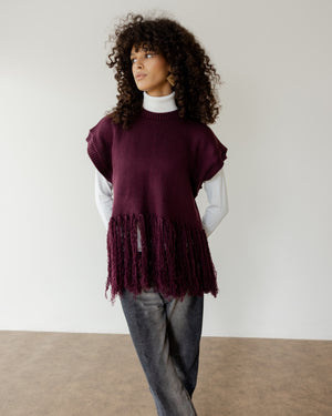 Fringed Vest in Burgundy