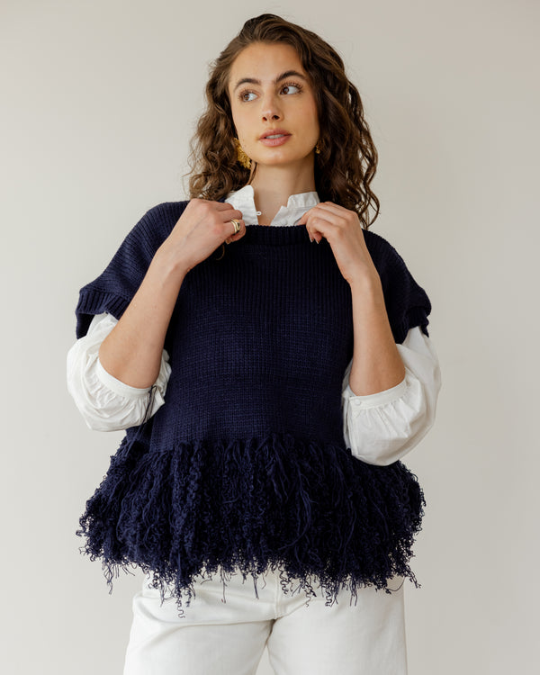 Fringed Vest in Navy Blue