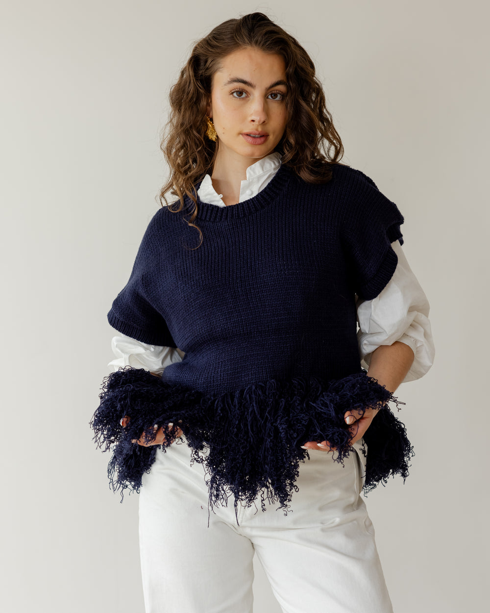 Fringed Vest in Navy Blue