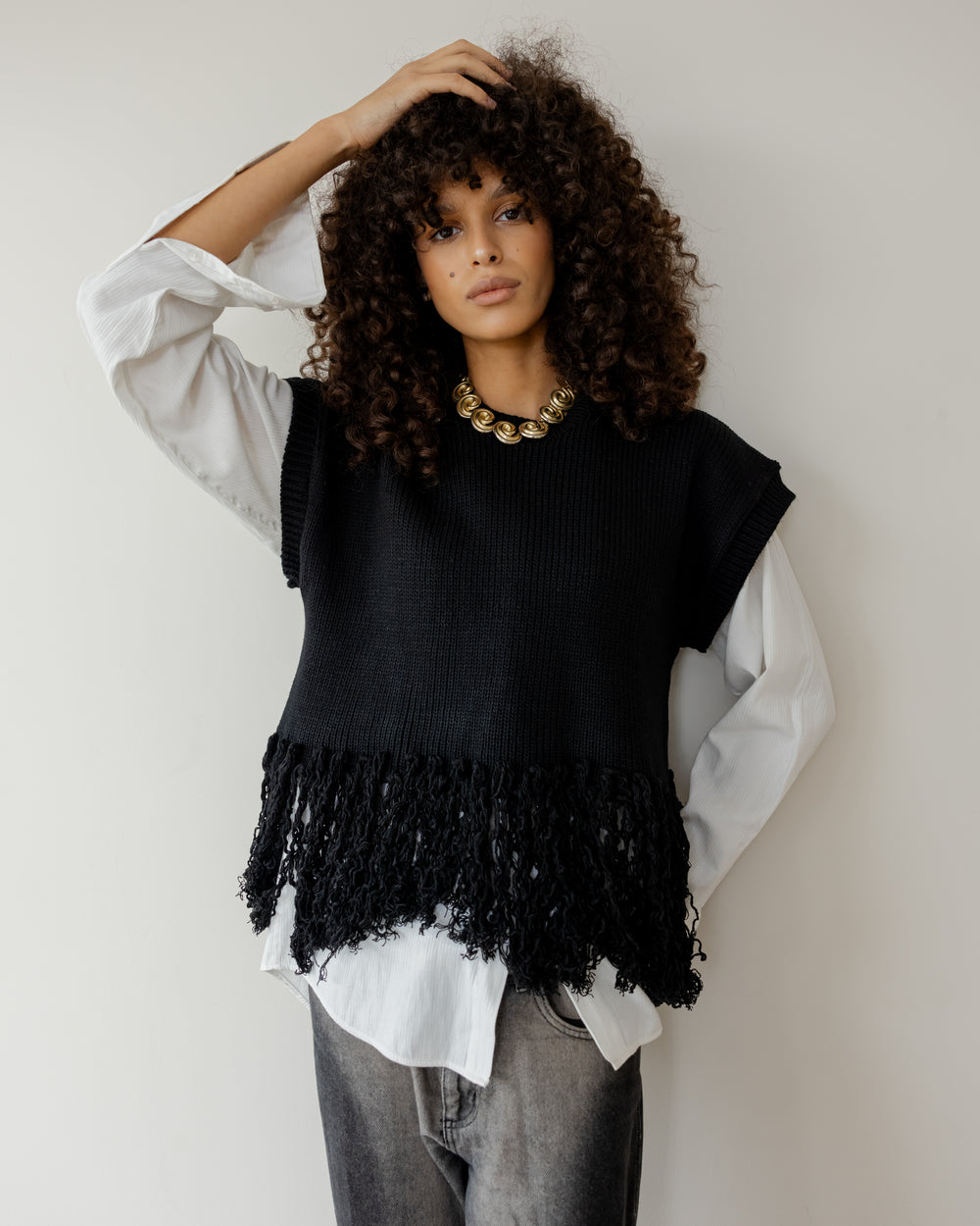Fringed Vest in Black