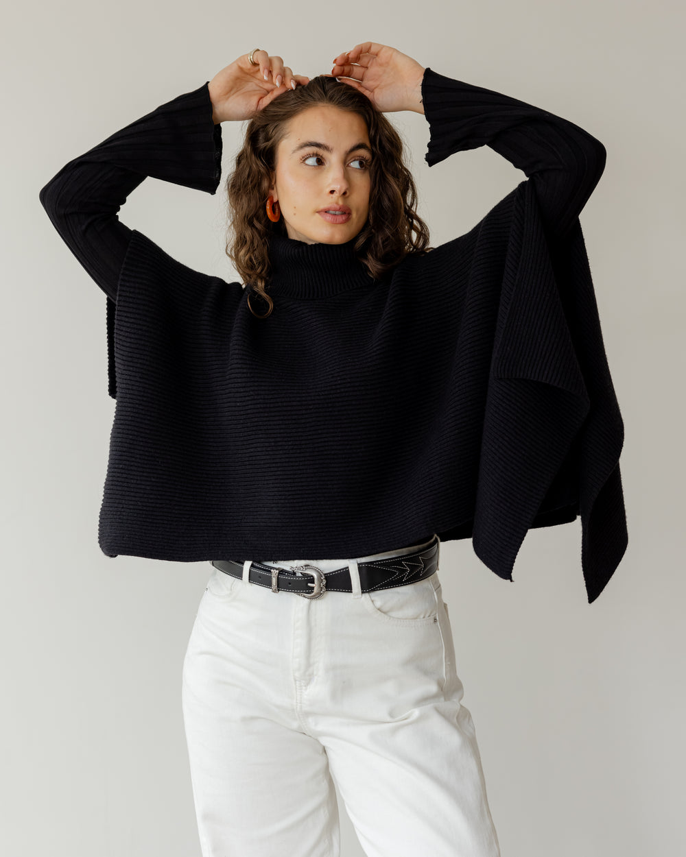 Turtle Neck Poncho in Black