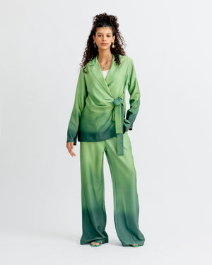 Printed Wrap Blazer Set in Green