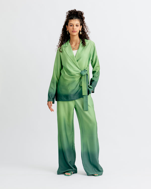 Printed Wrap Blazer Set in Green