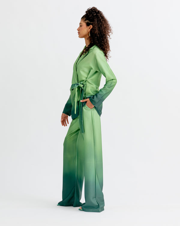Printed Wrap Blazer Set in Green
