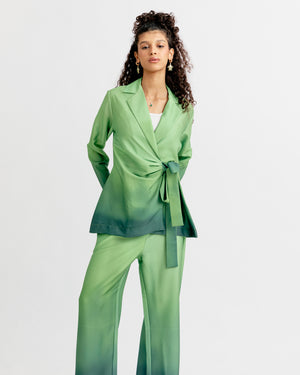 Printed Wrap Blazer Set in Green