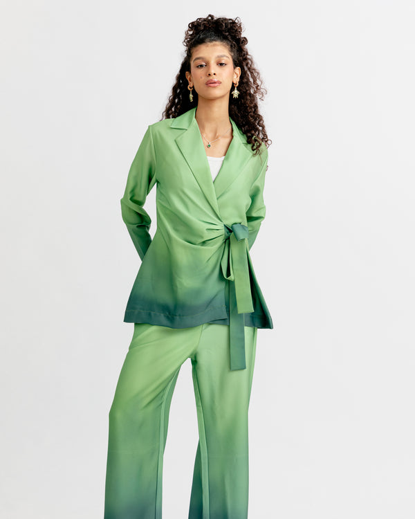 Printed Wrap Blazer Set in Green