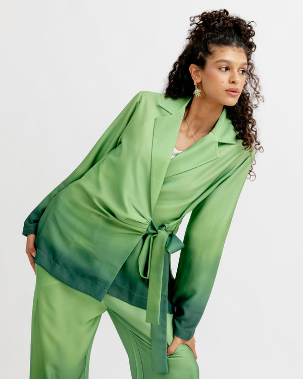 Printed Wrap Blazer Set in Green