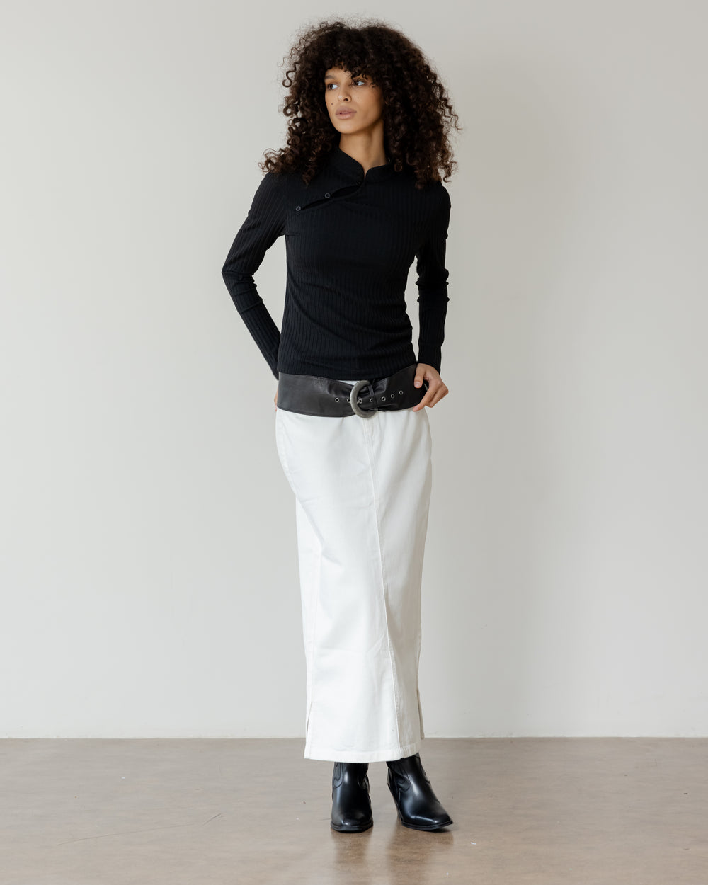 Straight Denim Skirt in Off-White