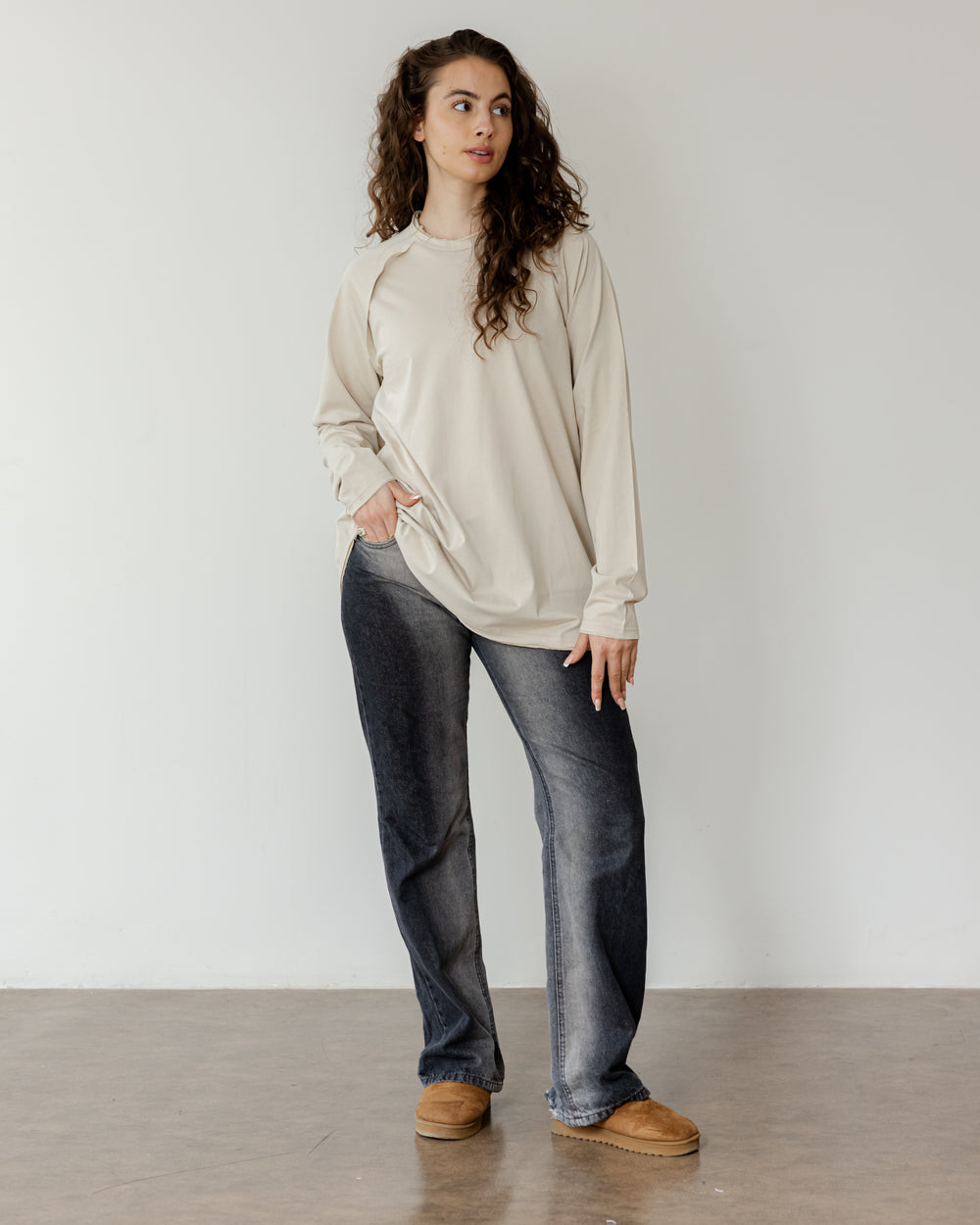 Long Sleeve Crew in Beige