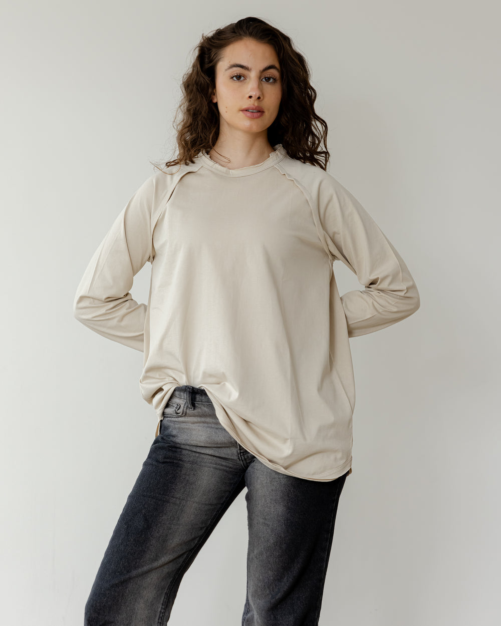 Long Sleeve Crew in Beige