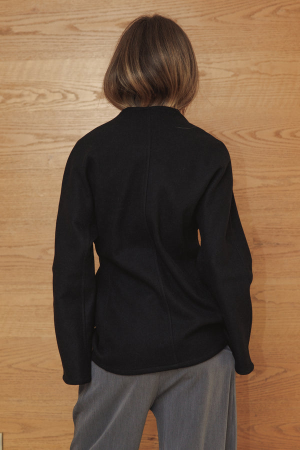 Wool Side Tie Jacket in Black