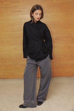 Wool Side Tie Jacket in Black