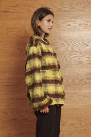 Mid-length Colored Jacket in Yellow Checkered
