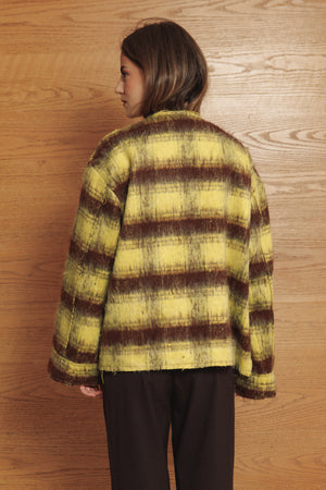 Mid-length Colored Jacket in Yellow Checkered