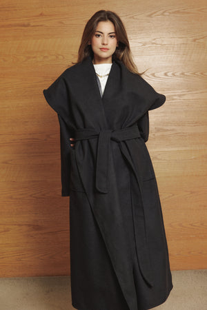Oversized Lapel Coat in Dark Grey