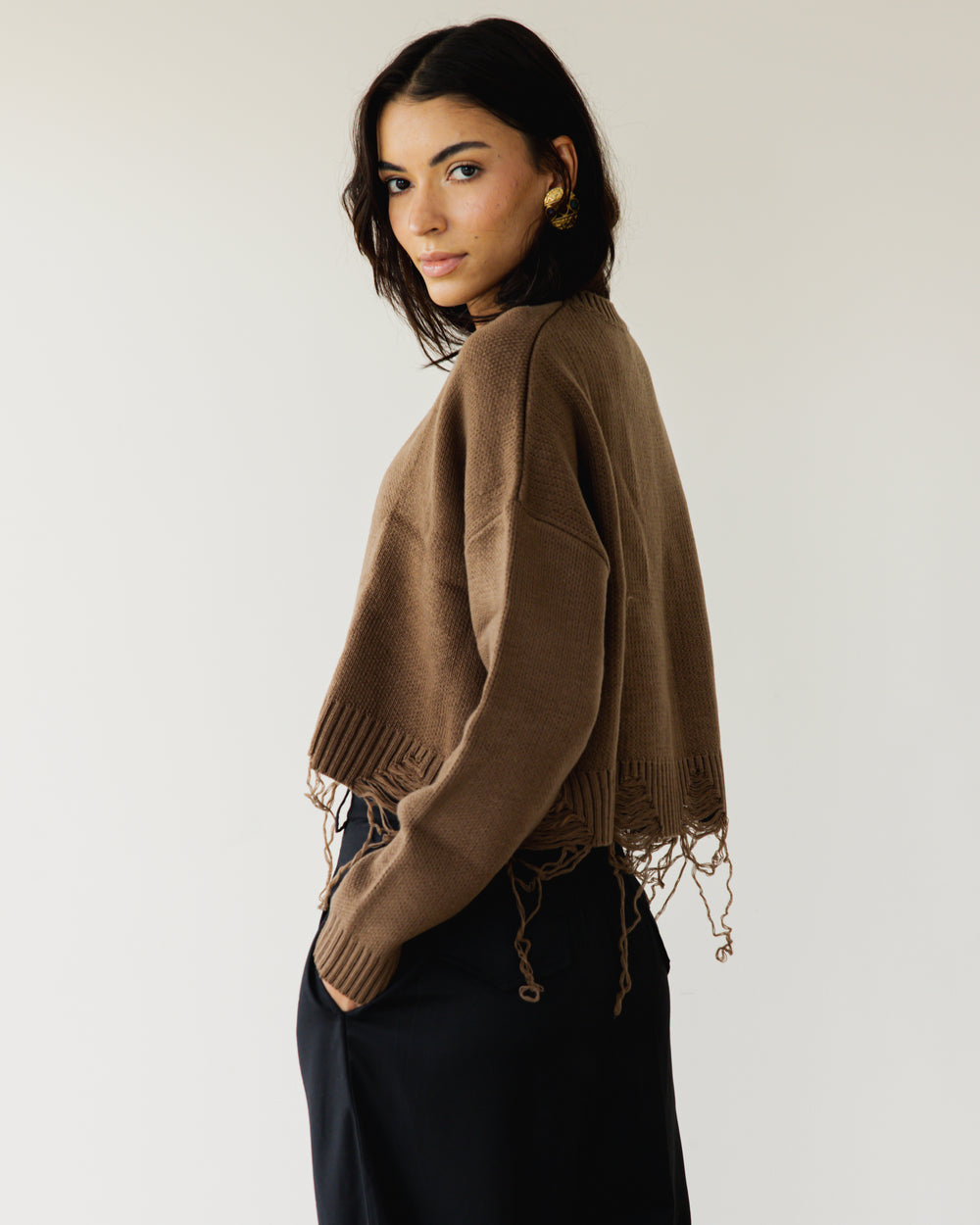Fringed Sweater in Cafe