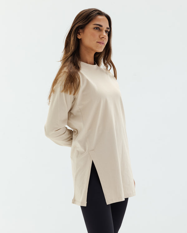 Easy To Do It Long Sleeve Tee in Beige