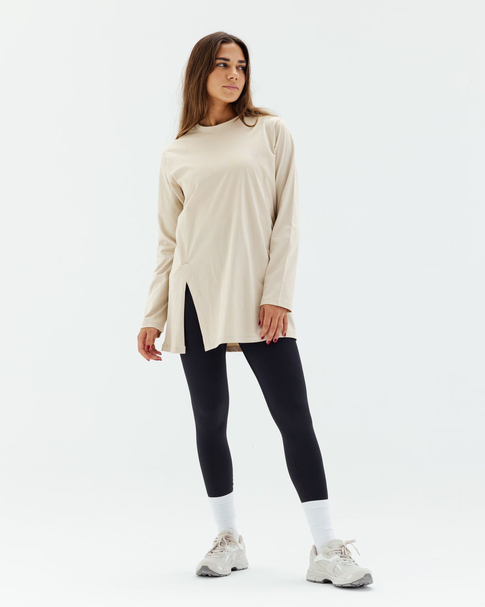 Easy To Do It Long Sleeve Tee in Beige