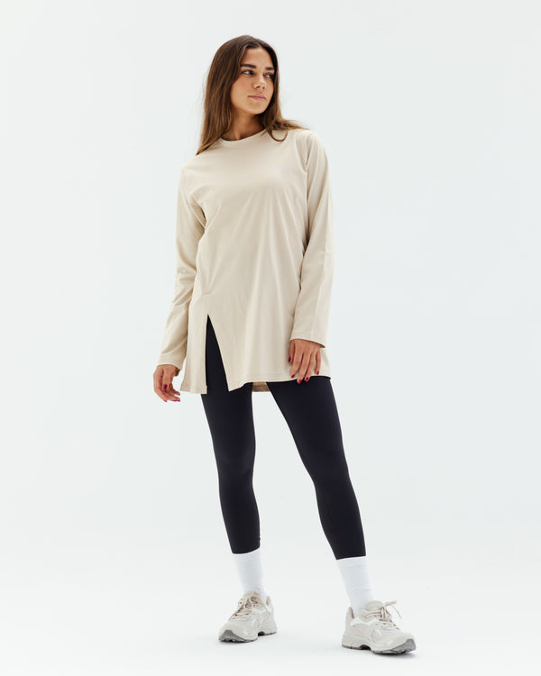Easy To Do It Long Sleeve Tee in Beige