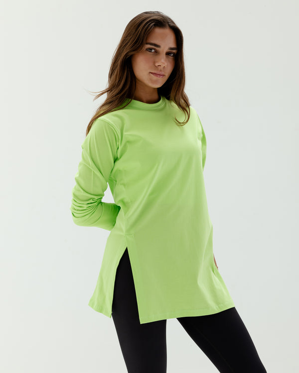 Easy To Do It Long Sleeve Tee in Lime