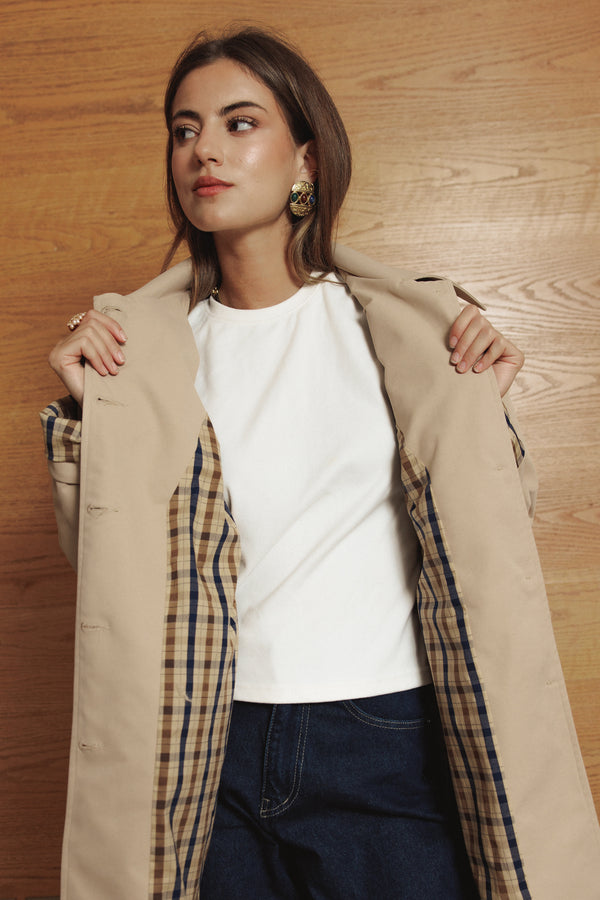 Long Oversized Trench in Beige