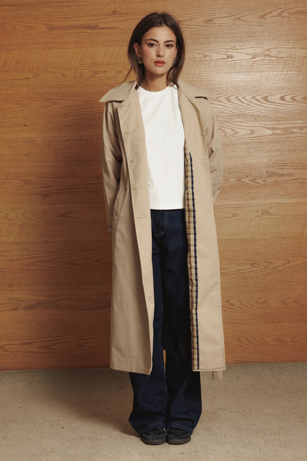 Long Oversized Trench in Beige