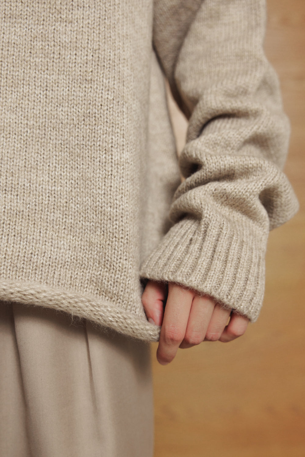 Long Line Knit Jumper in Beige