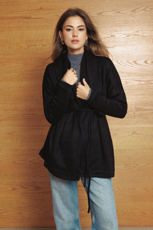 Knitted Belted Cardigan in Black