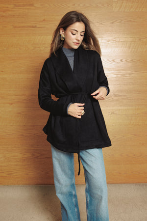 Knitted Belted Cardigan in Black