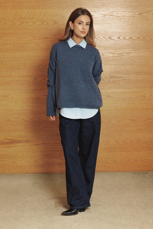 Long Line Knit Jumper in Indigo