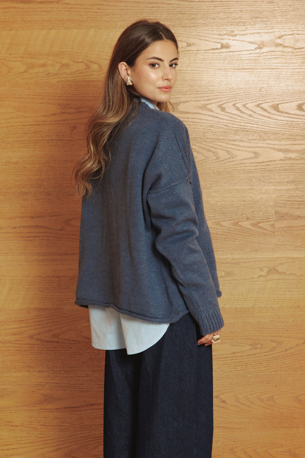 Long Line Knit Jumper in Indigo