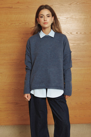 Long Line Knit Jumper in Indigo