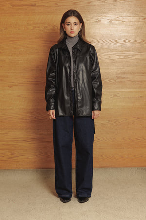 Faux Leather Shirt in Black