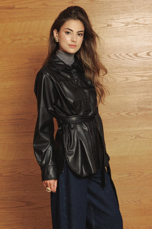 Faux Leather Shirt in Black