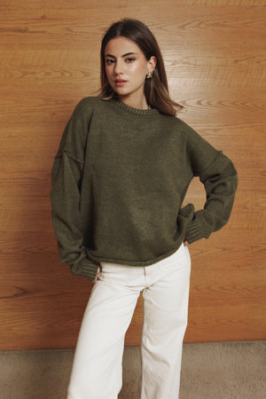 Long Line Knit Jumper in Olive