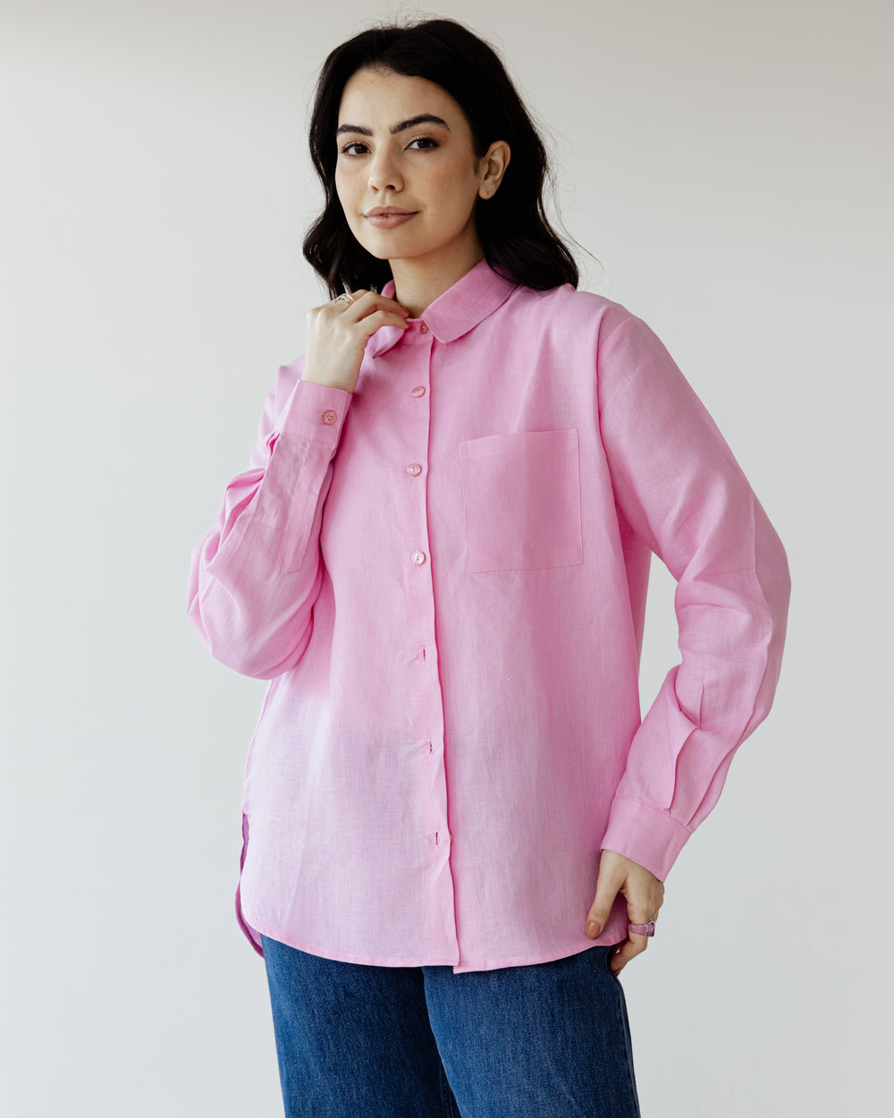 Oversized Linen Shirt in Pink