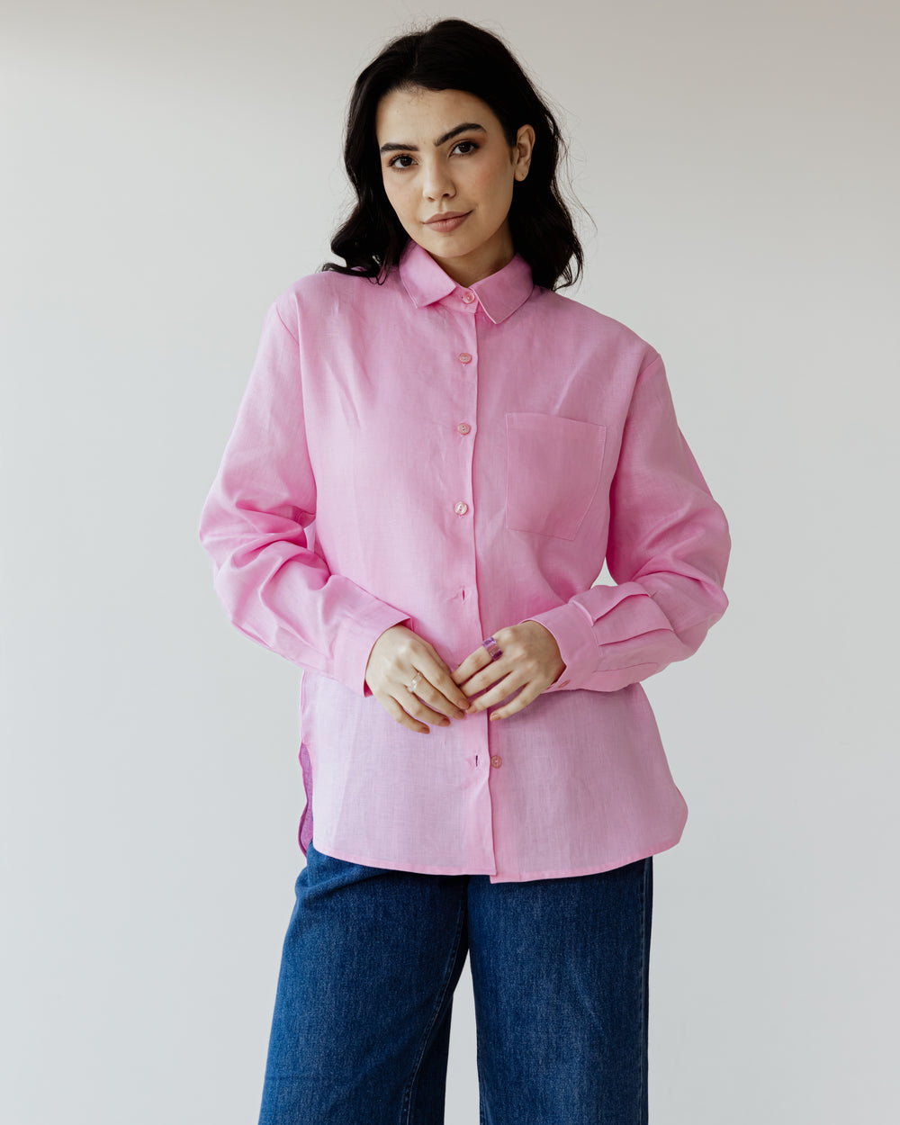 Oversized Linen Shirt in Pink