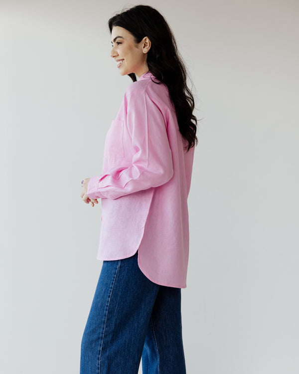 Oversized Linen Shirt in Pink