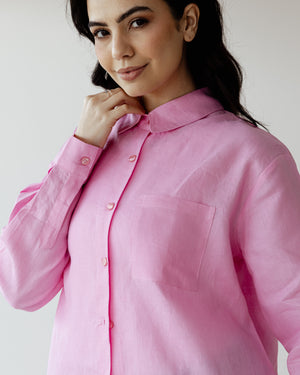 Oversized Linen Shirt in Pink