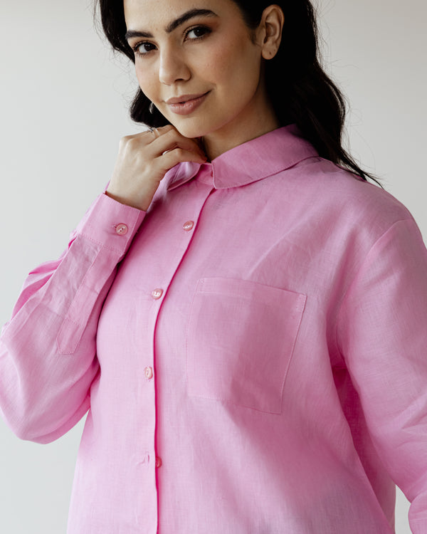 Oversized Linen Shirt in Pink