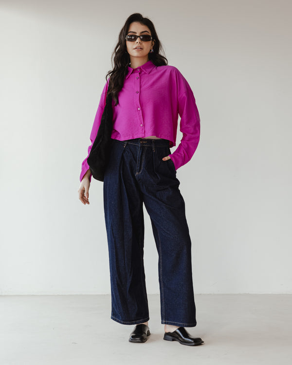 Just Like Me Cropped Shirt in Fuchsia