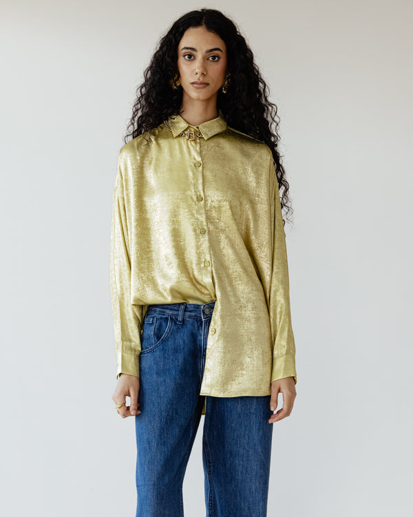 Oversized Shimmer Shirt in Lime