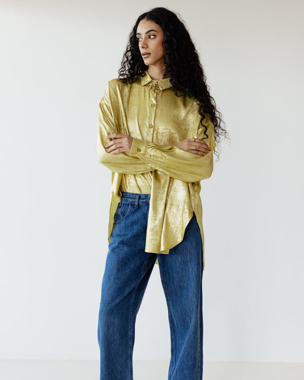 Oversized Shimmer Shirt in Lime