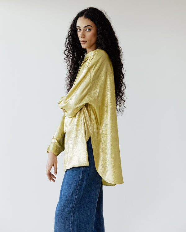 Oversized Shimmer Shirt in Lime
