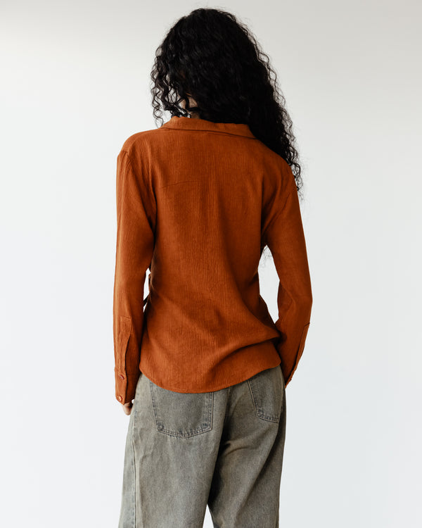 Crinkled Tie Wrap Shirt in Dark Brick