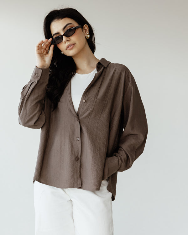 Crinkled Shirt in Brown